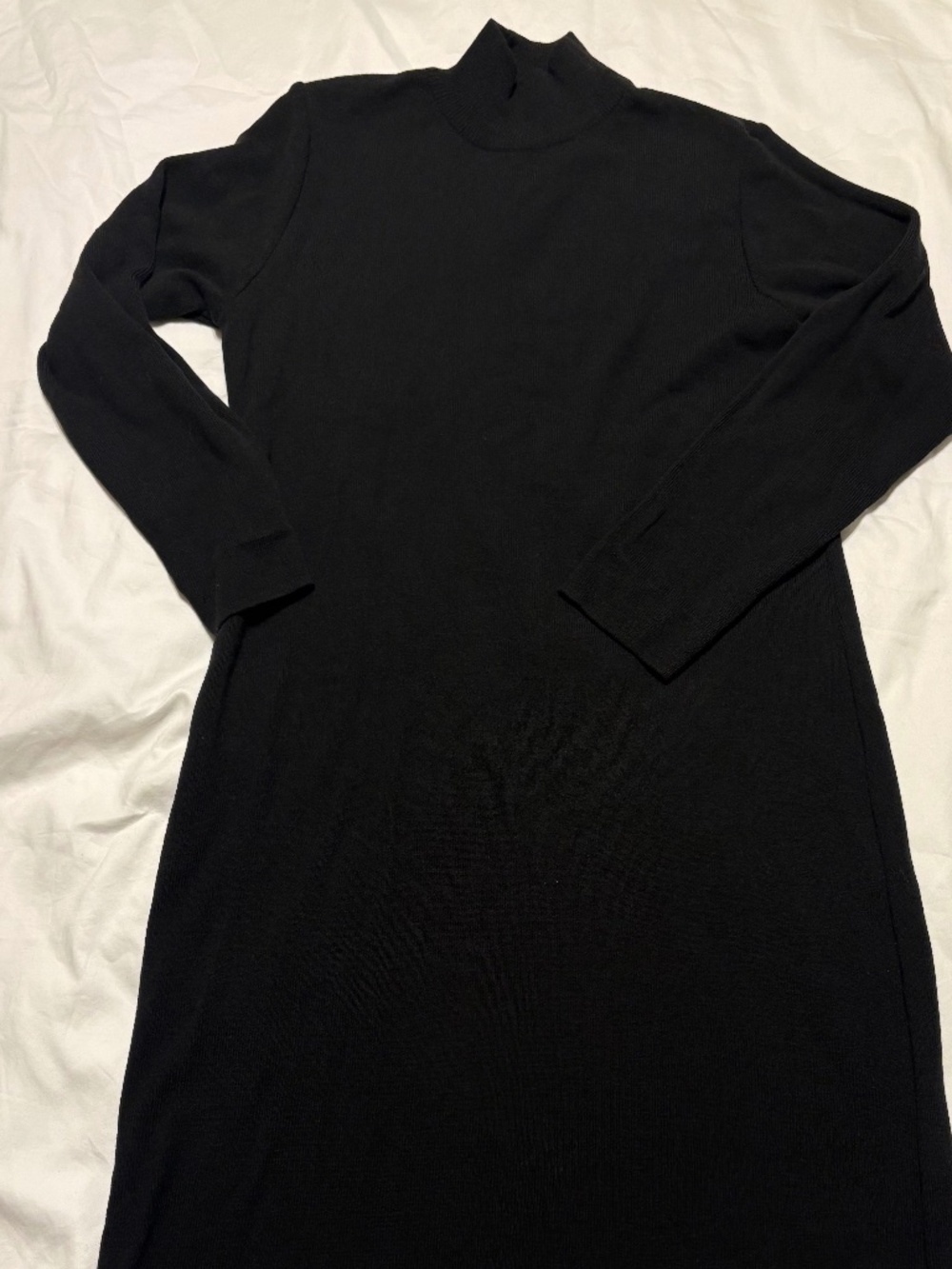 Nina Leonard Black Mock Neck Knit Sweater Dress Long Sleeve Minimalist